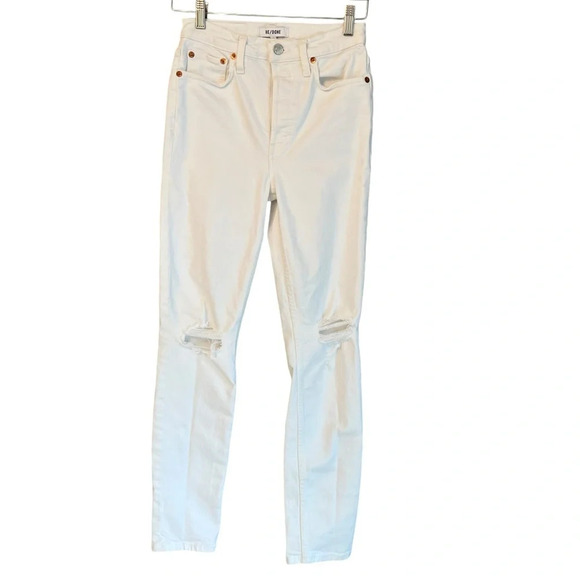 Re/Done High Rise Skinny Jeans White Destroy 25 Casual Minimalist Contemporary - Picture 1 of 6